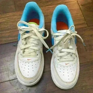 Boys Nike Airforce 1 White  Blue Green and Orange Details EUC
